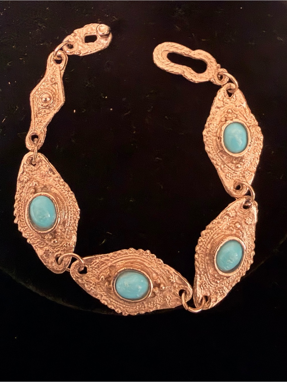 Silver-Tone Bracelet with Turquoise Gladd Cabochons - Women Jewelry